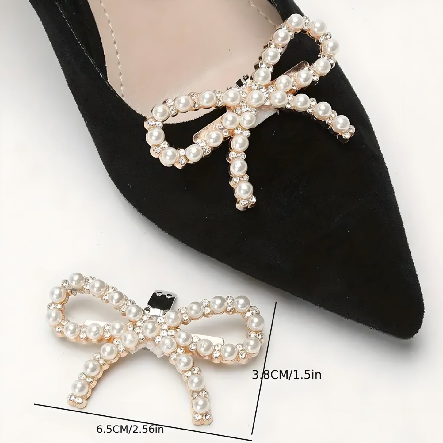 Nr.14  Elegante Schuhclips in Schleifenform mit Diamanten und Perlenbesatz – Stilvoller Akzent für jeden Look