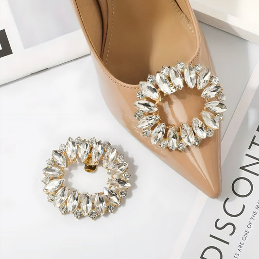 Elegante Kristall-Schuhclips in Goldoptik – Runddesign für glamouröse Akzente