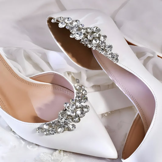 8.Glitzernde Kristall-Schuhclips im Blätterdesign – Silber Eleganz für besondere Anlässe