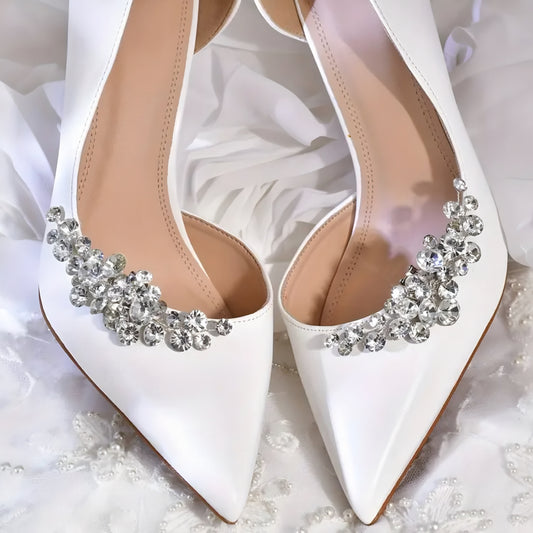 8.Glitzernde Kristall-Schuhclips im Blätterdesign – Silber Eleganz für besondere Anlässe